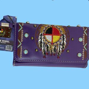 Luxury Clutch With Dreamcatcher Design By Sun Trendz - Purple Faux Leather Medic